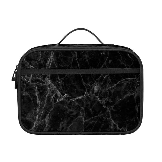 Black Grey Dark Marble Print Portable Lunch Bag