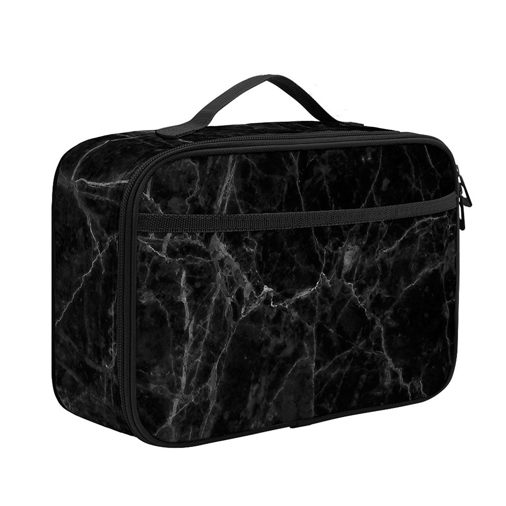 Black Grey Dark Marble Print Portable Lunch Bag