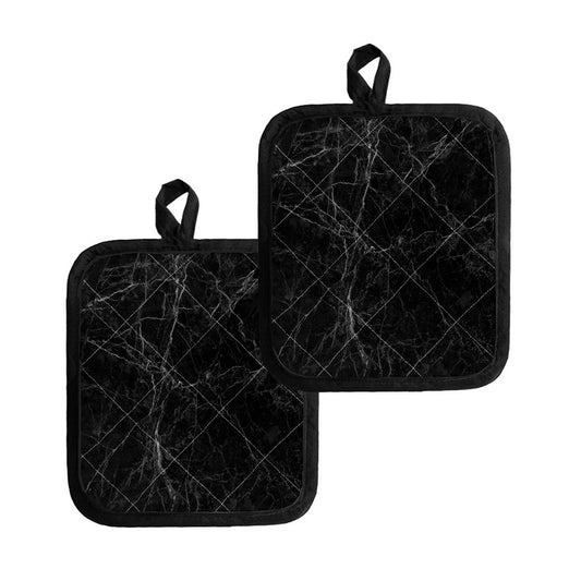 Black Grey Dark Marble Print Pot Holders