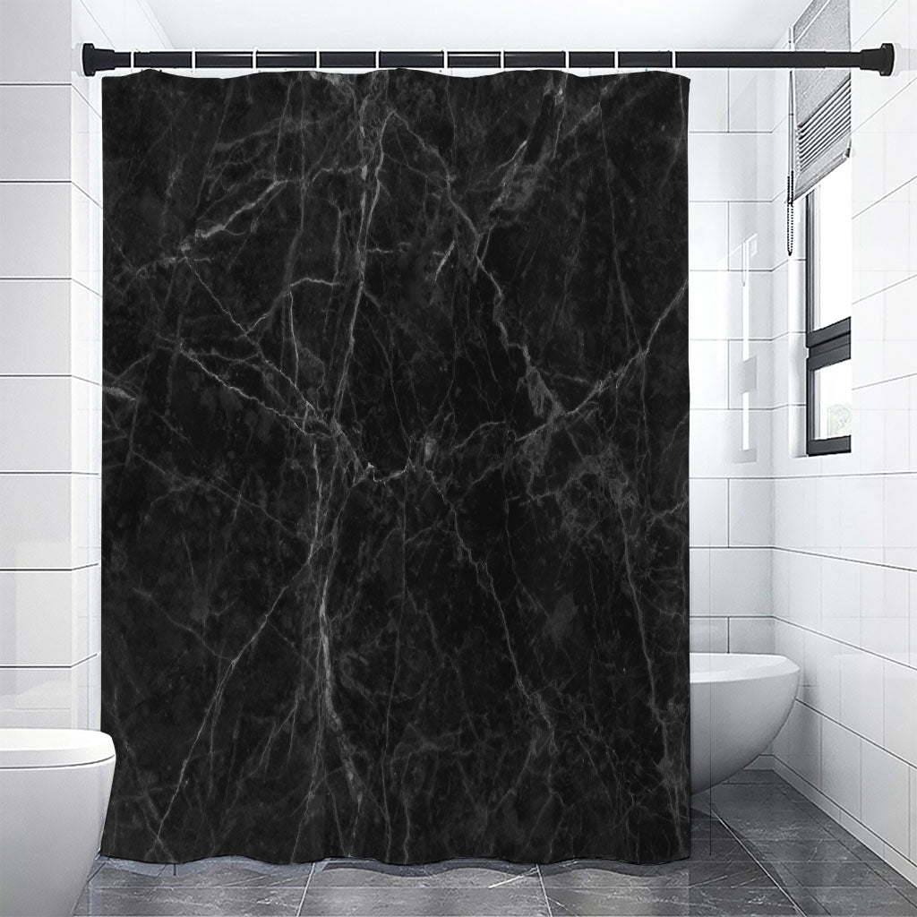 Black Grey Dark Marble Print Premium Shower Curtain