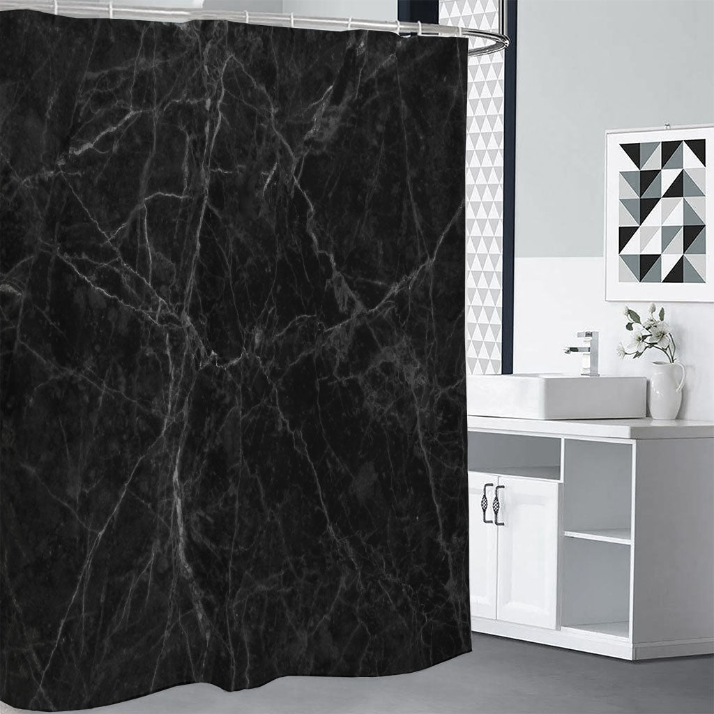 Black Grey Dark Marble Print Premium Shower Curtain