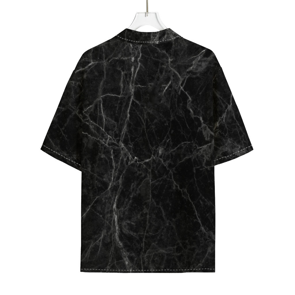 Black Grey Dark Marble Print Rayon Hawaiian Shirt