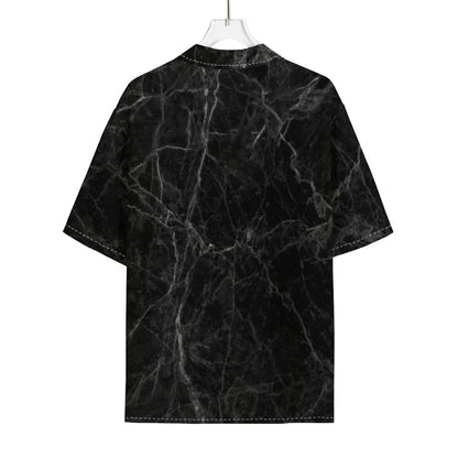 Black Grey Dark Marble Print Rayon Hawaiian Shirt
