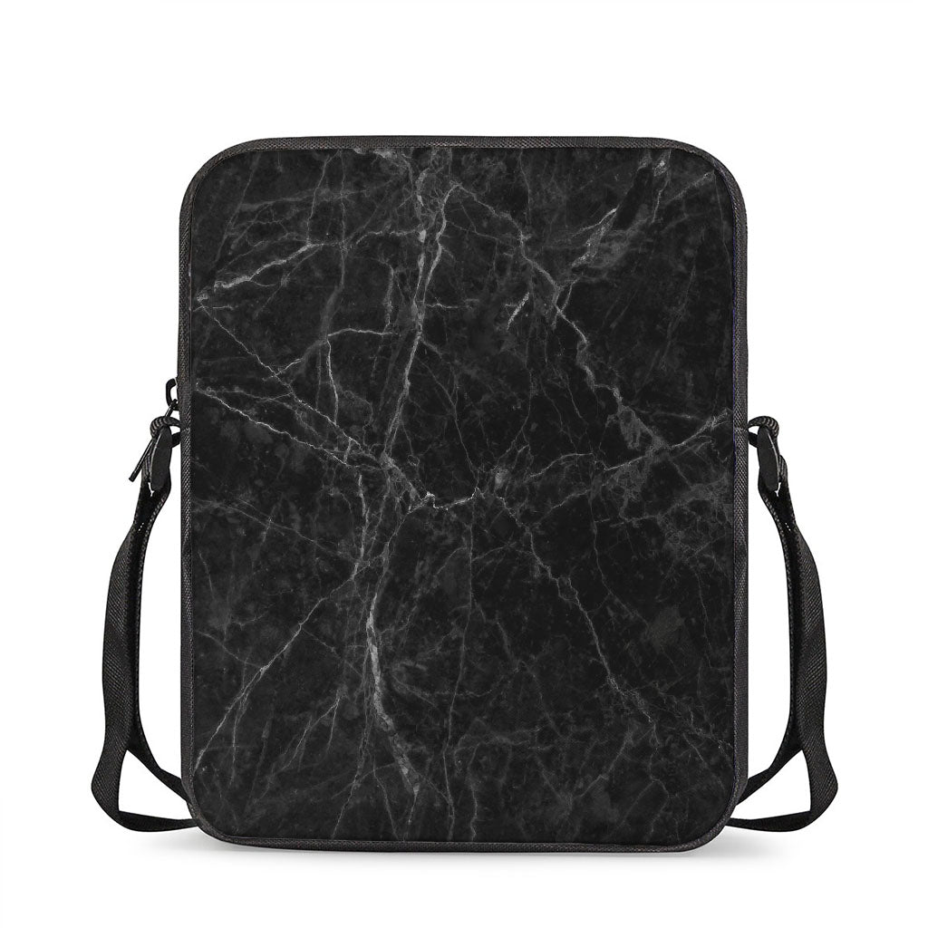 Black Grey Dark Marble Print Rectangular Crossbody Bag