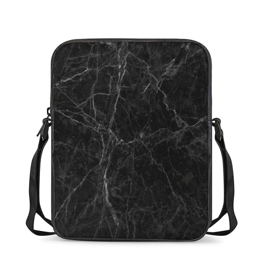 Black Grey Dark Marble Print Rectangular Crossbody Bag