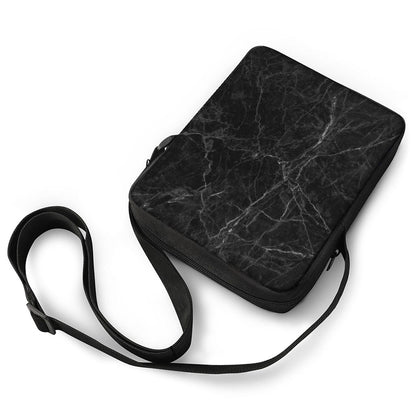 Black Grey Dark Marble Print Rectangular Crossbody Bag