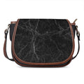 Black Grey Dark Marble Print Saddle Bag