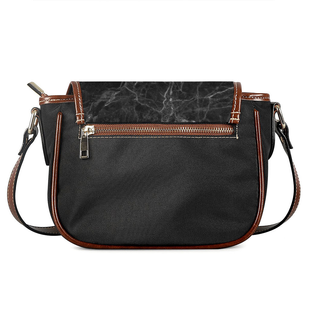Black Grey Dark Marble Print Saddle Bag