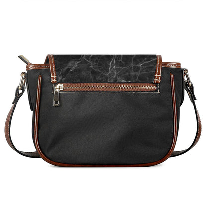 Black Grey Dark Marble Print Saddle Bag