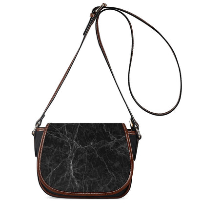 Black Grey Dark Marble Print Saddle Bag