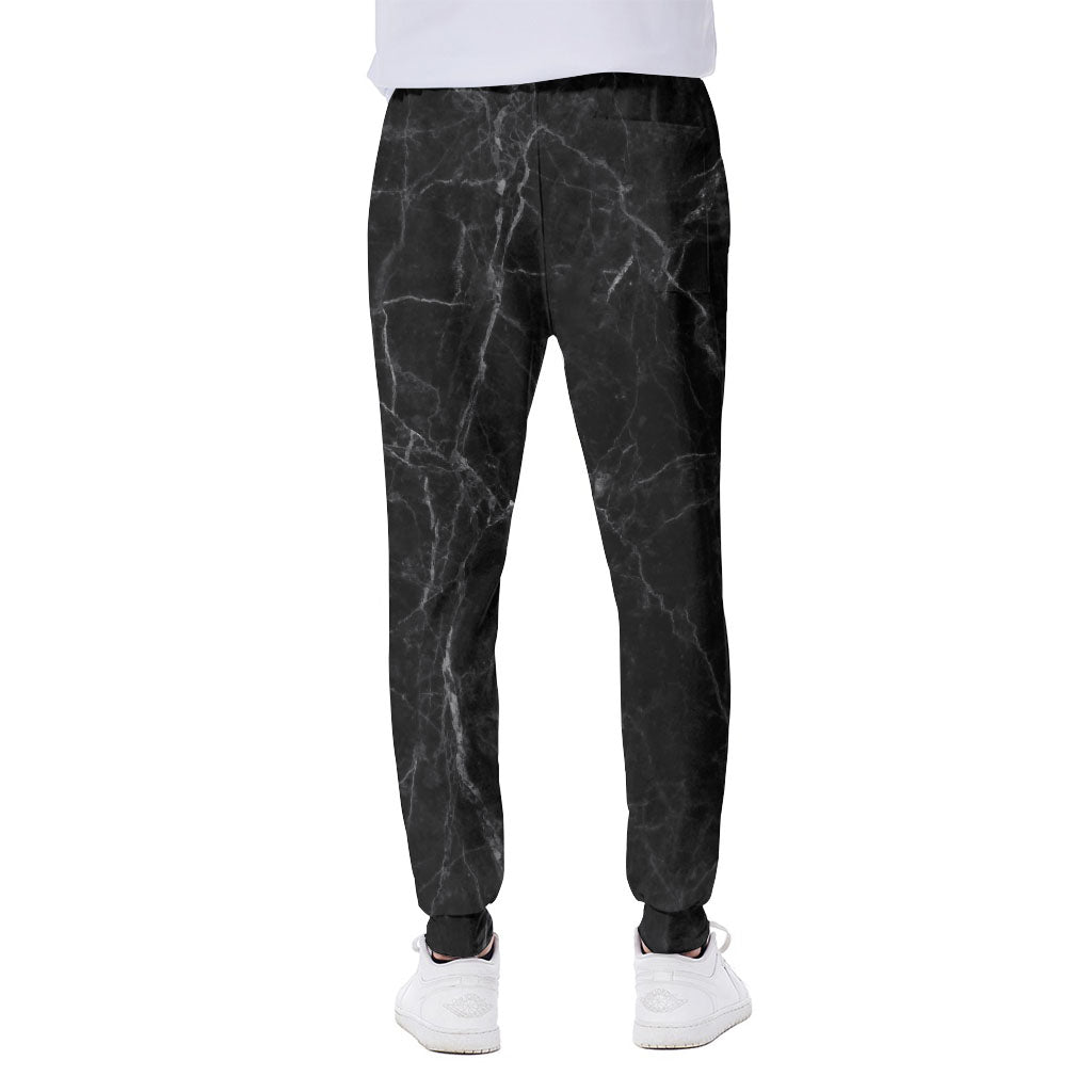 Black Grey Dark Marble Print Scuba Joggers