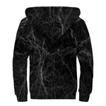 Black Grey Dark Marble Print Sherpa Lined Zip Up Hoodie