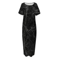 Black Grey Dark Marble Print Short Sleeve Long Nightdress