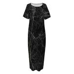Black Grey Dark Marble Print Short Sleeve Long Nightdress