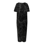 Black Grey Dark Marble Print Short Sleeve Long Nightdress