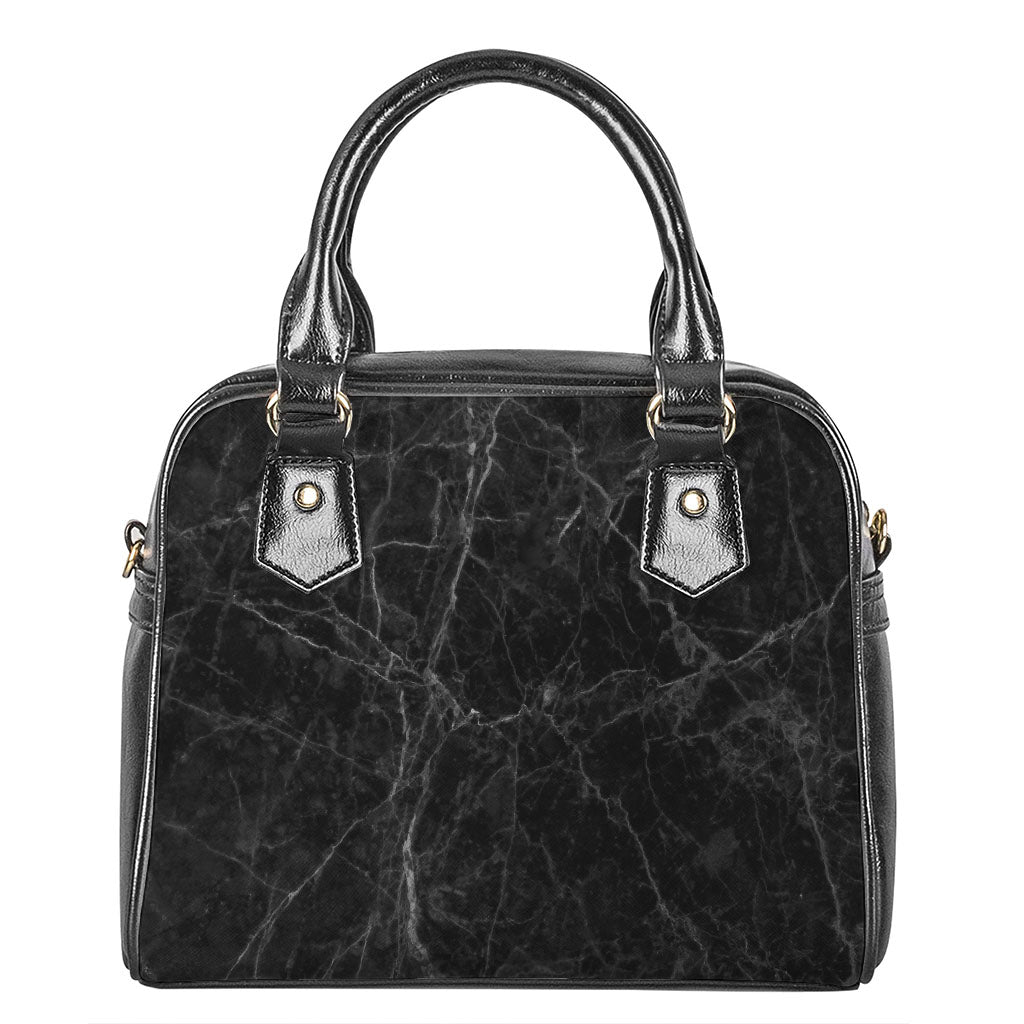Black Grey Dark Marble Print Shoulder Handbag