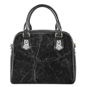 Black Grey Dark Marble Print Shoulder Handbag