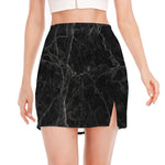 Black Grey Dark Marble Print Side Slit Mini Skirt