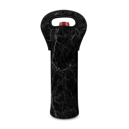 Black Grey Dark Marble Print Single Neoprene Wine Tote