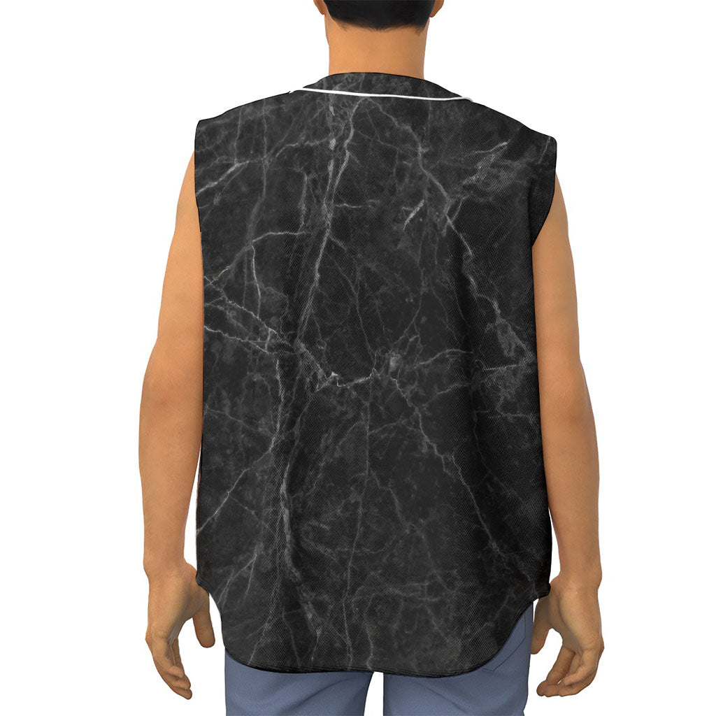 Black Grey Dark Marble Print Sleeveless Baseball Jersey