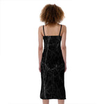 Black Grey Dark Marble Print Slim Fit Midi Cami Dress