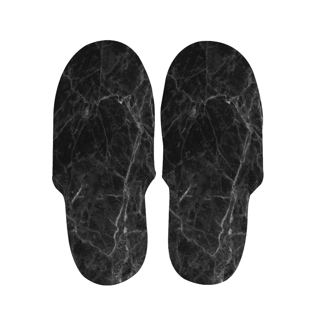 Black Grey Dark Marble Print Slippers