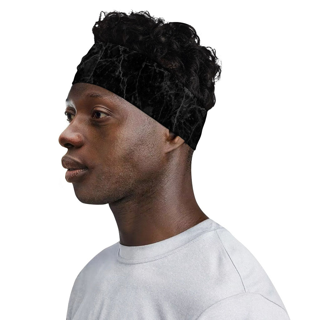 Black Grey Dark Marble Print Sports Headband