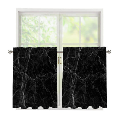 Black Grey Dark Marble Print Tier Curtains