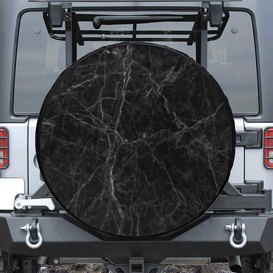 Black Grey Dark Marble Print Tire Cover