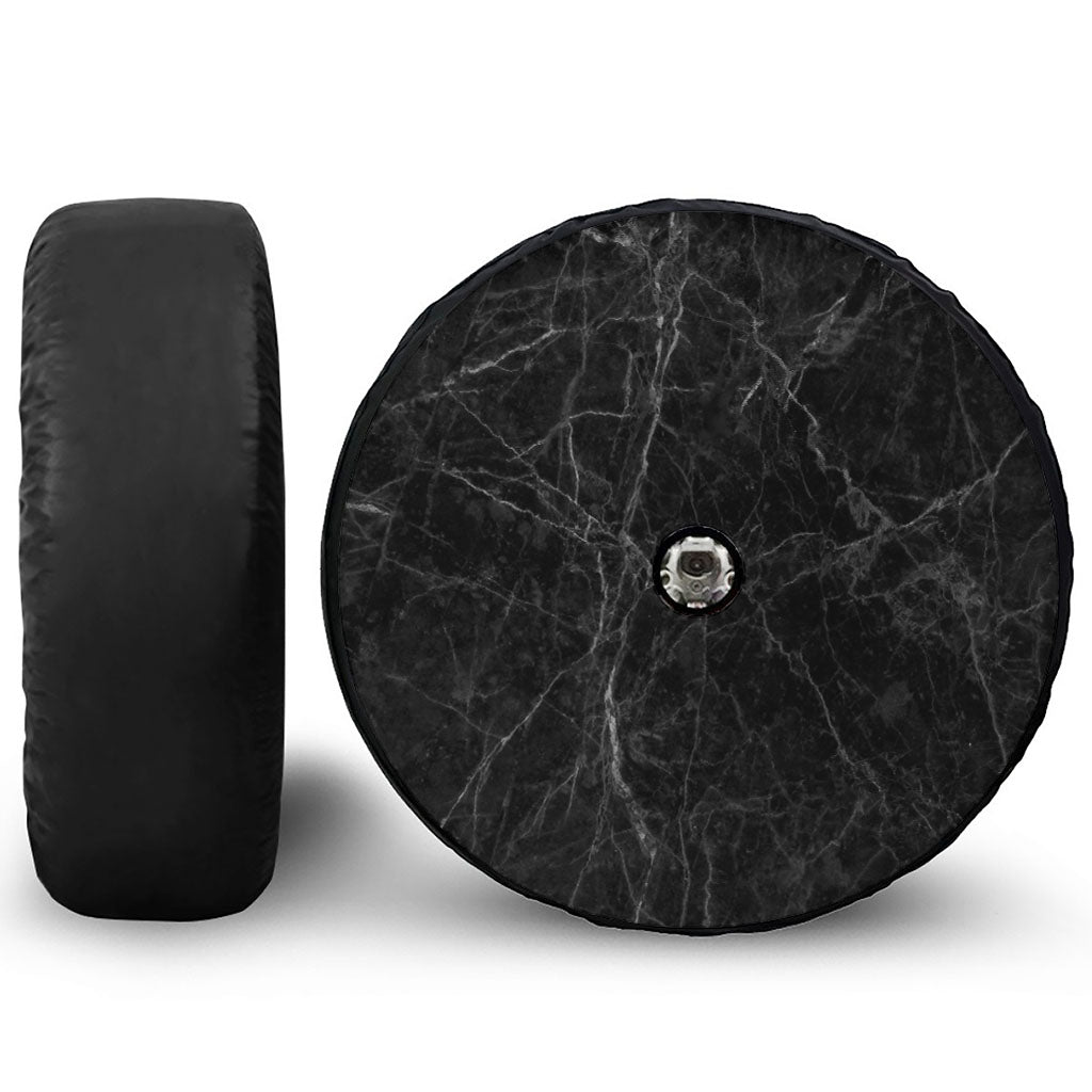 Black Grey Dark Marble Print Tire Cover With Camera Hole