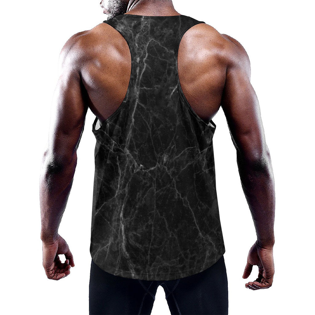 Black Grey Dark Marble Print Training Tank Top