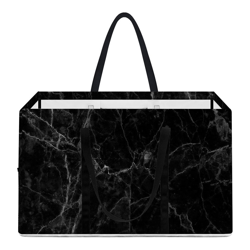 Black Grey Dark Marble Print Utility Tote Bag
