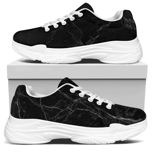 Black Grey Dark Marble Print White Chunky Shoes
