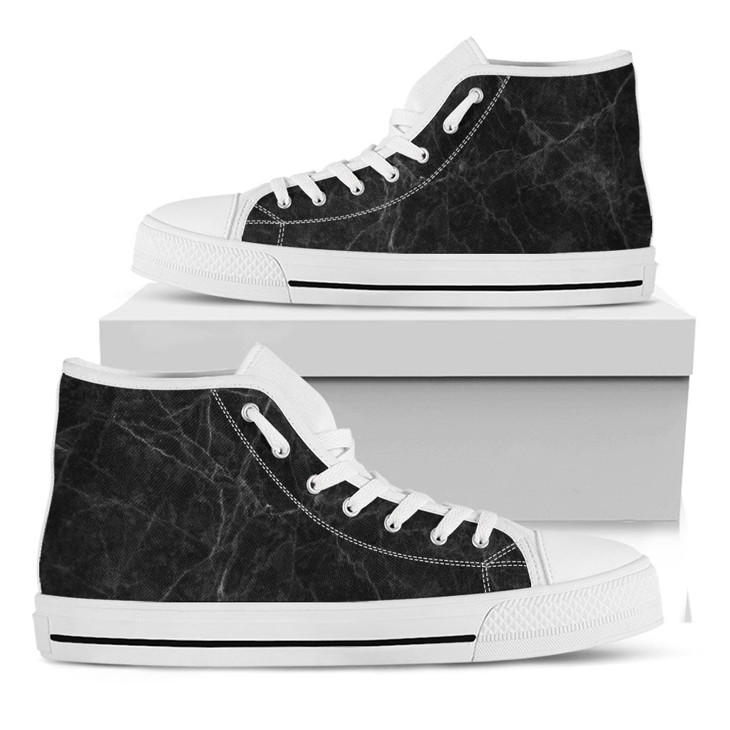 Black Grey Dark Marble Print White High Top Sneakers