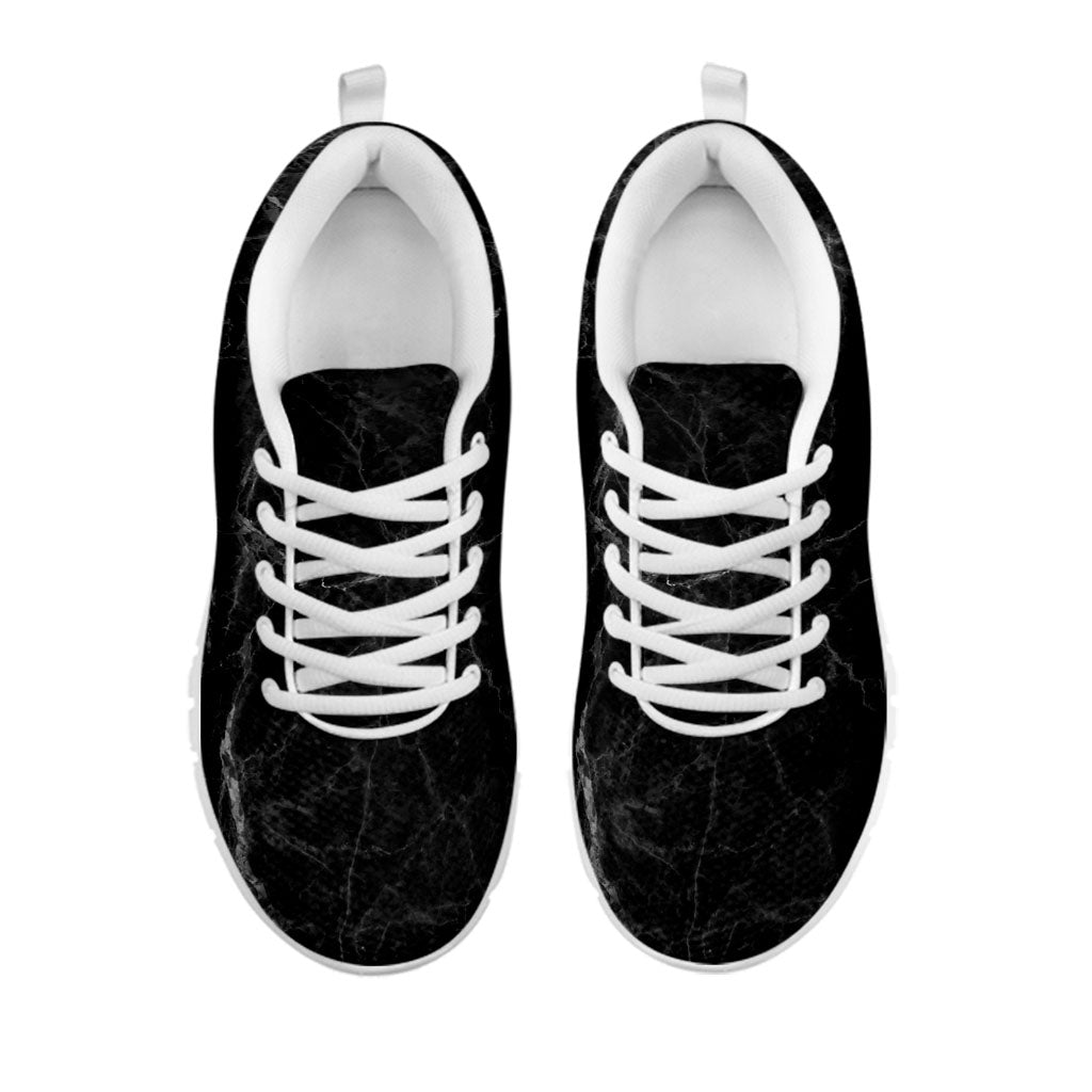 Black Grey Dark Marble Print White Running Shoes