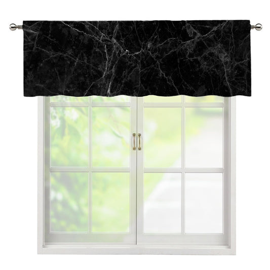Black Grey Dark Marble Print Window Valance