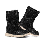 Black Grey Dark Marble Print Winter Boots