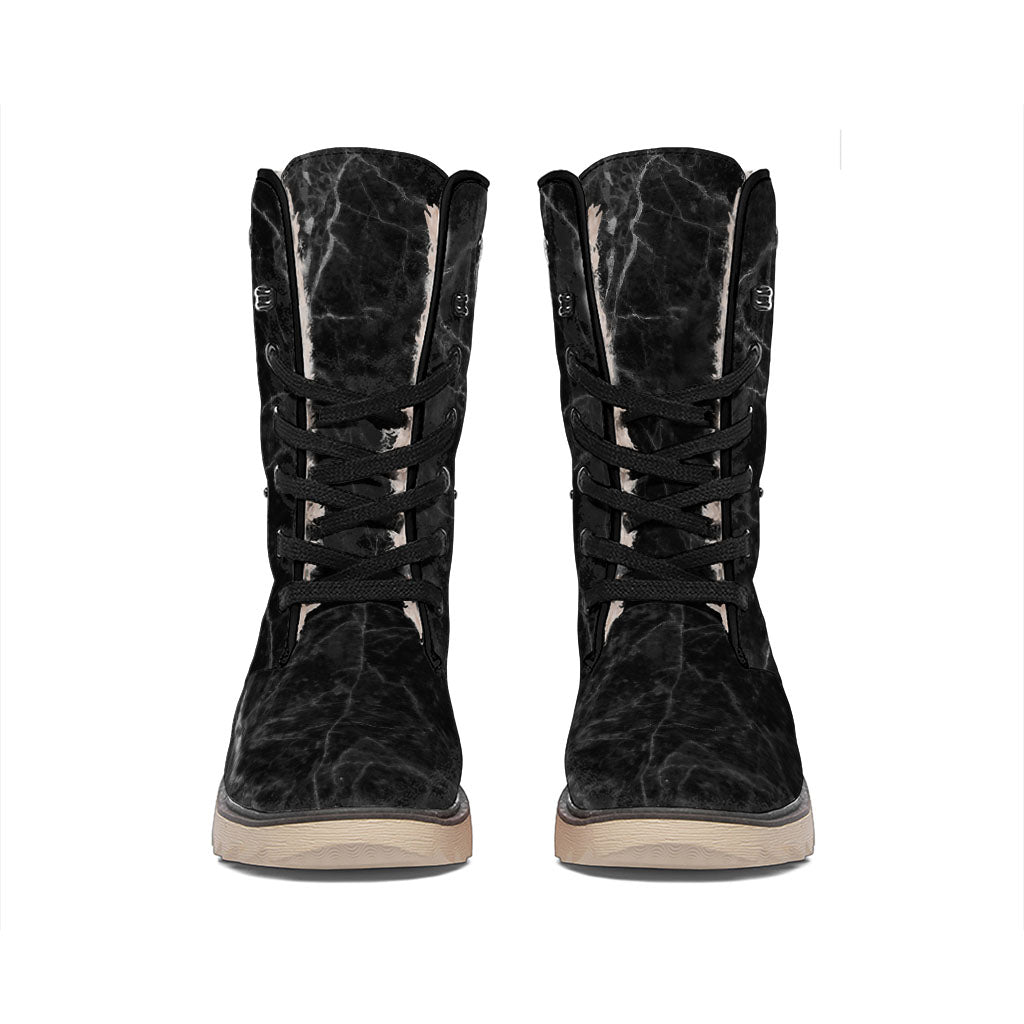 Black Grey Dark Marble Print Winter Boots