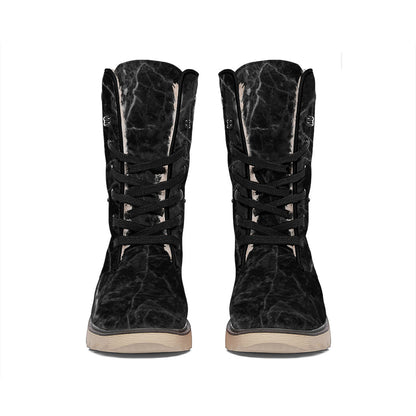 Black Grey Dark Marble Print Winter Boots
