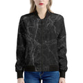Black Grey Dark Marble Print Women's Bomber Jacket