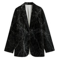 Black Grey Dark Marble Print Women's Cotton Blazer