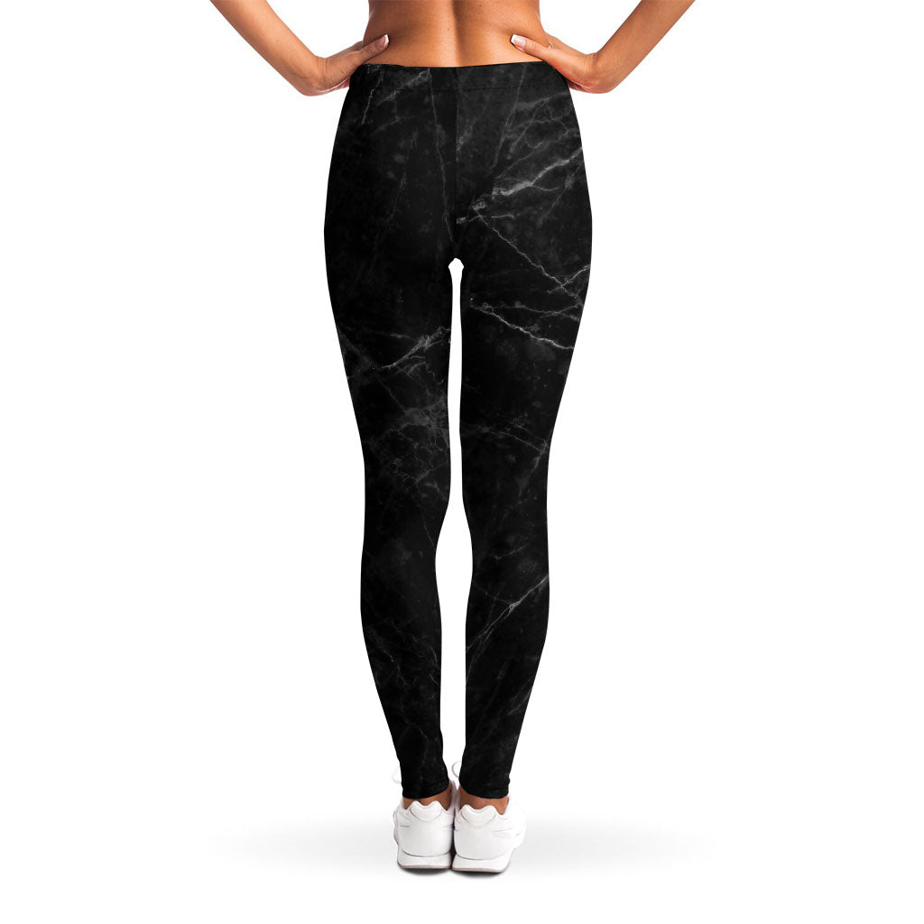 Black Grey Dark Marble Print Women's Leggings