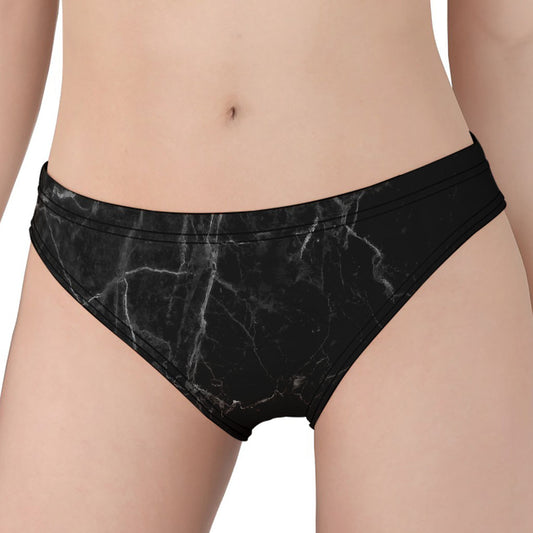 Black Grey Dark Marble Print Women's Panties