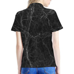 Black Grey Dark Marble Print Women's Polo Shirt