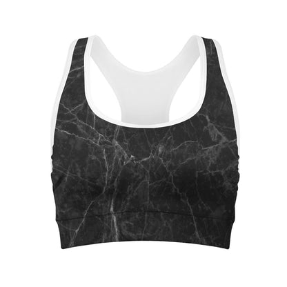 Black Grey Dark Marble Print Women's Sports Bra