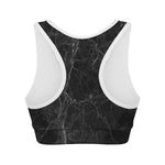 Black Grey Dark Marble Print Women's Sports Bra