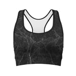 Black Grey Dark Marble Print Women's Sports Bra