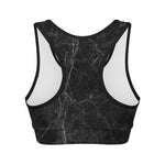 Black Grey Dark Marble Print Women's Sports Bra