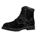 Black Grey Dark Marble Print Padded Collar Lace Up Boots