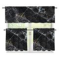 Black Grey Marble Print 3 Piece Kitchen Curtains